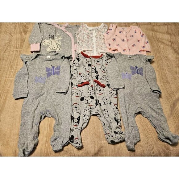 Lot Of 6 Lightweight Pjs Pajamas Sizes 0-3 3 Months  Girls Carters Animals - Picture 1 of 7
